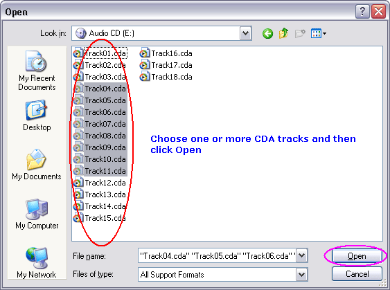 Choose one or more CDA tracks